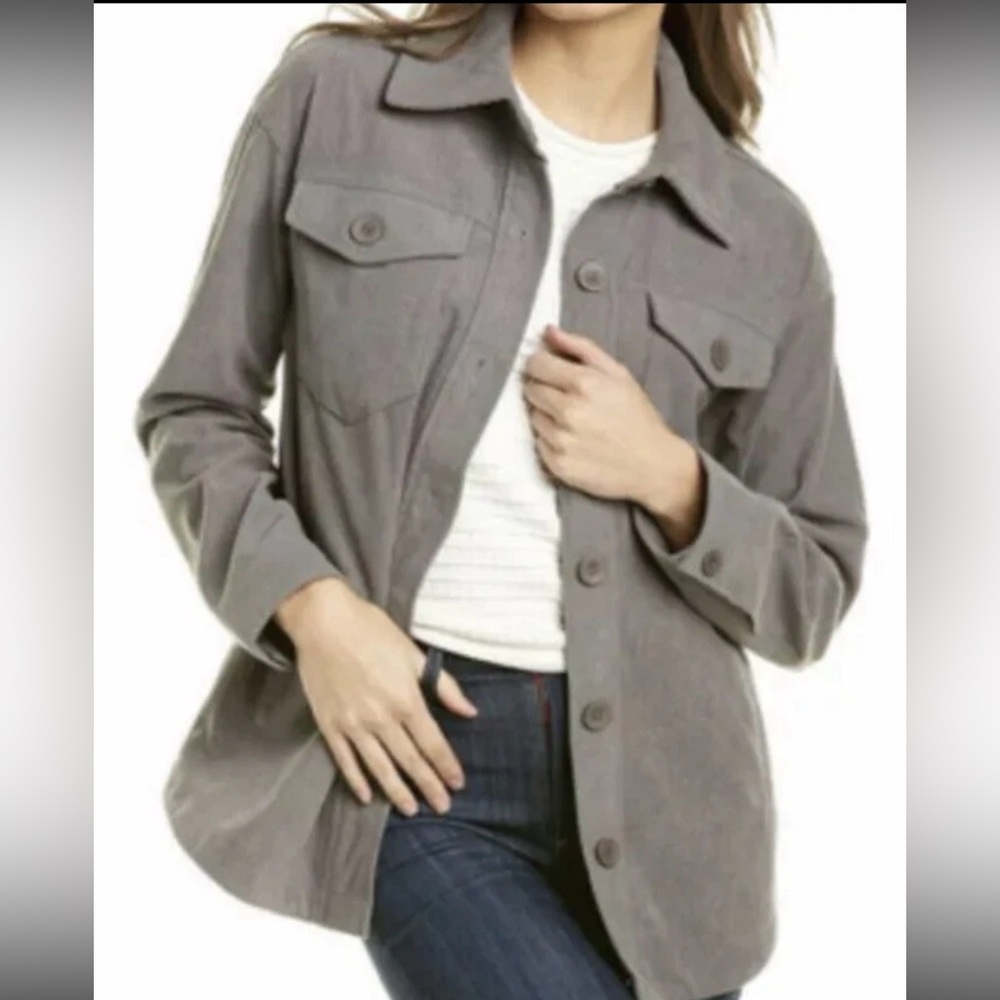 Avec Les Filles Women's Gray Classic Corduroy Shacket Shirt Jacket Size Medium - Picture 4 of 6